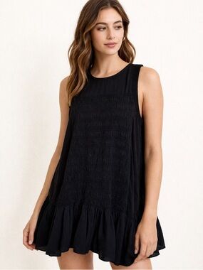 Daily Practice Black Babydoll Dress Smocked Mini Flowy Size M